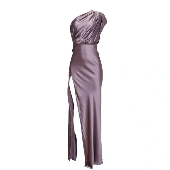 MICHELLE MASON Asymmetrical Open Back One Shoulder Silk Satin Gown, Mauve,  0(US) - sanvalentin.cl